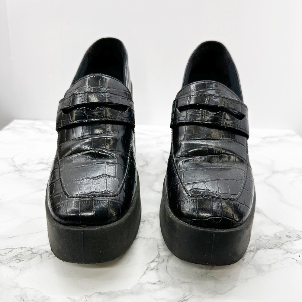 ASOS Design Signature Platform Heeled Loafer Black Croc‎ Size 8 - Picture 3 of 8